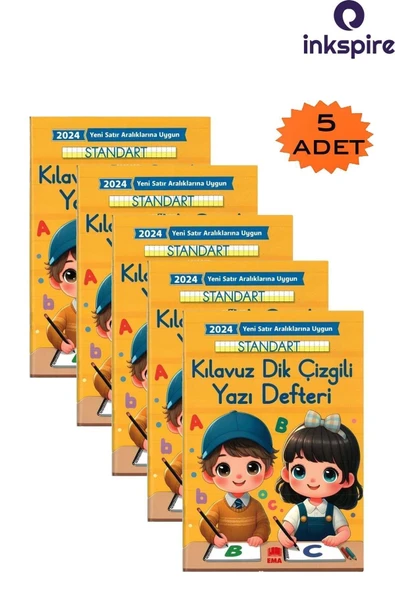 inkspire Yeni Müfredat Güzel Yazı Defteri 16,5x24 cm 24 YP 5 Adet Standart Kılavuz Dik Çizgili Yazı Defteri