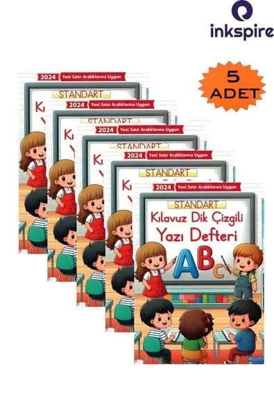 inkspire Yeni Müfredat Güzel Yazı Defteri A4 19x27 cm 24 YP 5 Adet Standart Kılavuz Dik Çizgili Yazı Defteri