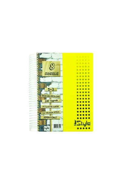 Umut New Style Spiralli Pp Kapak Defter A4 240 Yaprak 5 + 3 Ayraçlı