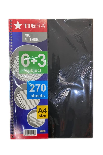 Tigra 6+3 Bölmeli Defter 270 Yp Siyah