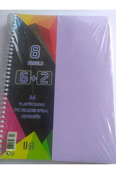 FREE A4 Büyük Boy 8 Konulu Ayraçlı Spiralli Plastik Kapaklı 6 Kareli + 2 Çizgili Defter