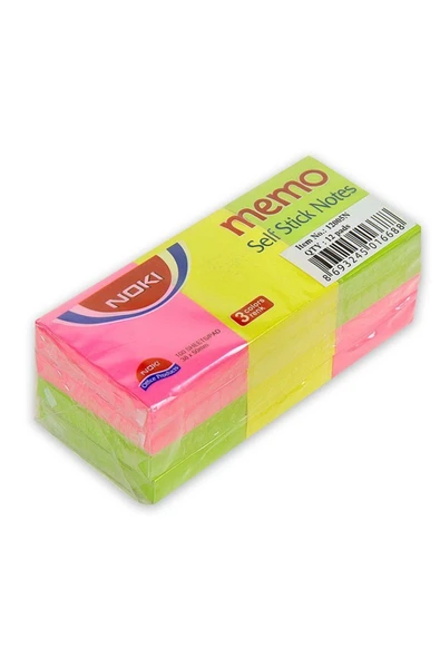 Noki Yapışkanlı Not Kağıdı 38x51 12005 Karışık Neon 3 Lü
