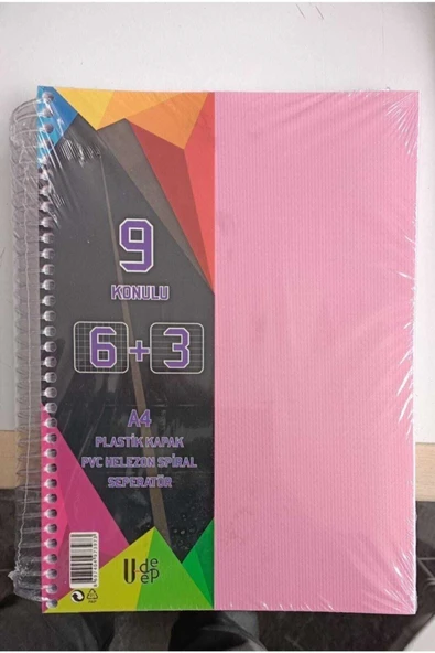 Umut A4 Boy 9 Konulu 225 Yaprak Ayraçlı Spiralli Plastik Kapaklı 6 Kareli 3 Çizgili Defter Asorti