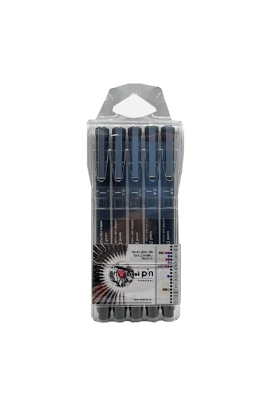 Mandalart Fabric Uni-Pin Fineliner Siyah Teknik Kalem Seti, 5’li Uç Seçeneği, 0,1-0,2-0,3-0,4-0,5