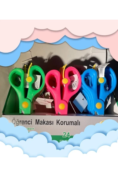 minkino 3 Adet Çocuk Makası Küt Uçlu Yaylı Plastik Korumalı Okul Öğrenci Makası - 3