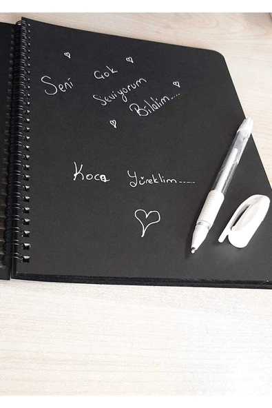 Lizy Siyah Yapraklı Defter Spiralli 14x20 100 Gr. 40 Sayfa Ve Beyaz Kaliteli Jel Kalem - 3