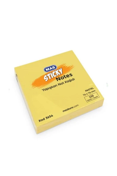 Mas Yapışkanlı Not Kağıdı 76x76 Mm Pastel 100 Sayfa Sarı