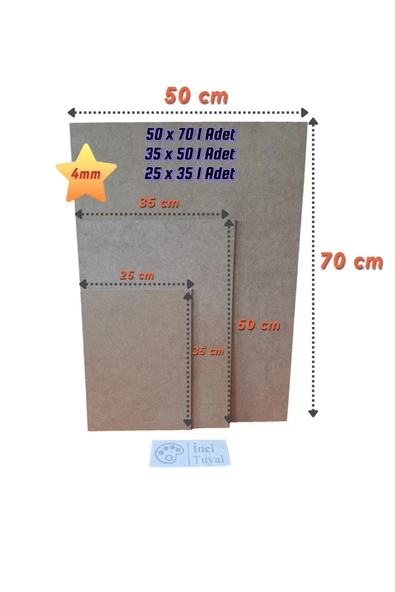 İNCİ TUVAL Duralit 50x70, 35x50, 25x35 cm Hobi Karakalem Çizim Resim Altlığı 1.Kalitede 4mm Sağlam Esnemez