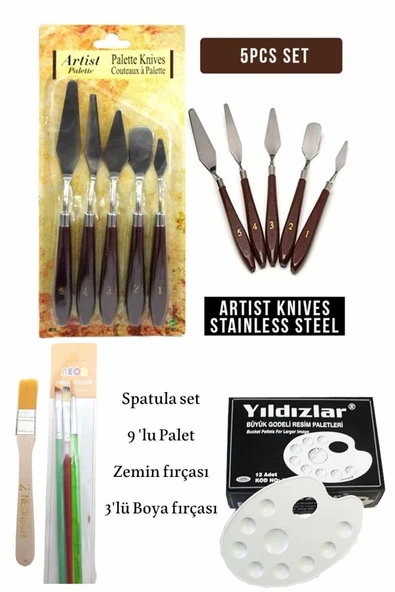 Esmay 5 Li Metal Spatula Seti Zemin Fırçası Boya Fırçası Akrilik Yağlı Boya Hobi Çalışmalar
