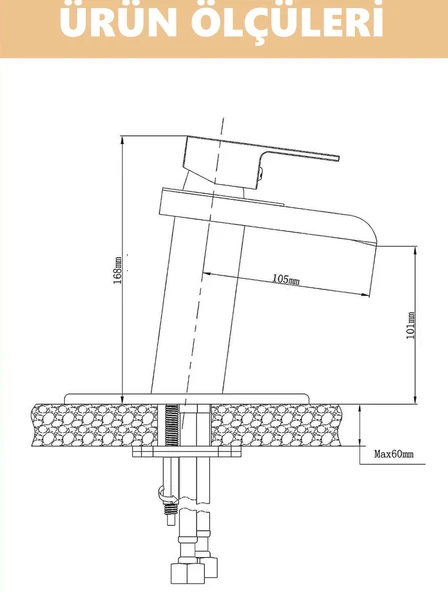 LAVABO BATARYASI INOX ŞELALE KARE GÖVDE EĞİMLİ HAVZA BANYO ARMATÜR ÇİFT GİRİŞ LÜKS ERGONAMİK MAT GRİ - 6