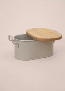 THE MİA STRİPE AHŞAP KAPAKLI EKMEK SAKLAMA KUTUSU BEJ 40*22*18 CM