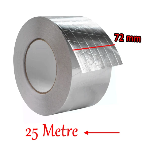 Yapışkanlı Fiberglas Lif Takviyeli Alüminyum Folyo Bant 96 mm x 25 Metre Yanmaz Yalıtım Bandı - 4