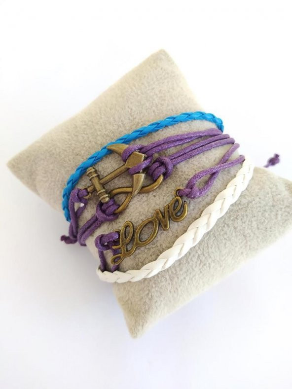 Çapa Sonsuzluk Love Ayarlanabilir İp Bileklik Mor ürün görseli