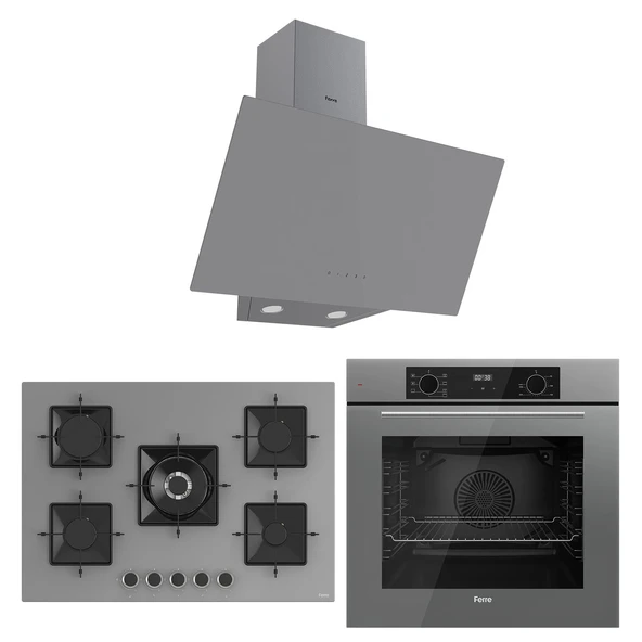 Ferre Flowart Florenz Plus Gri 3'lü Ankastre Set ( QBL63CPR-SS038-D079 ) ürün görseli 1