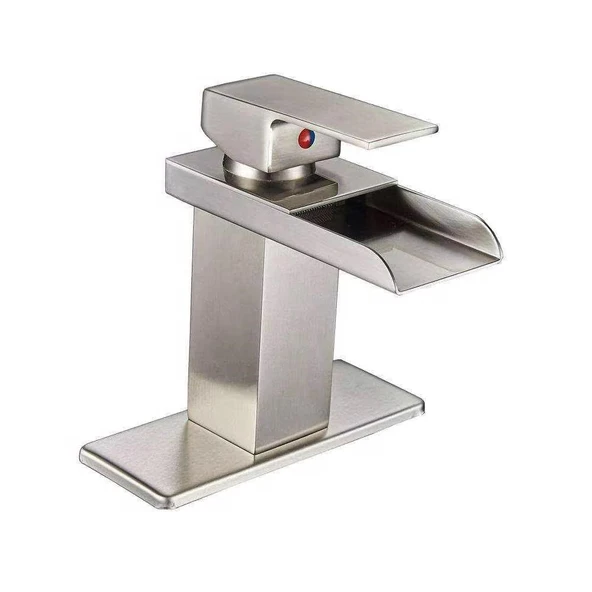 LAVABO BATARYASI INOX ŞELALE KARE GÖVDE EĞİMLİ HAVZA BANYO ARMATÜR ÇİFT GİRİŞ LÜKS ERGONAMİK MAT GRİ - 5