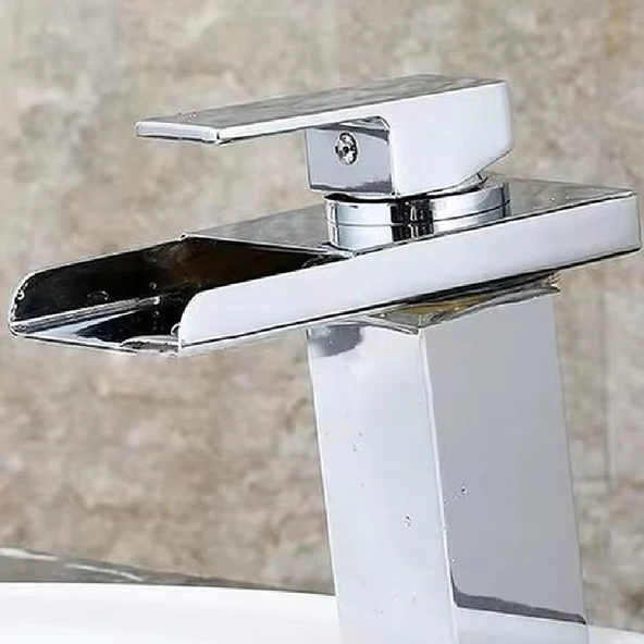 LAVABO BATARYASI KROM ŞELALE KARE GÖVDE EĞİMLİ HAVZA BANYO ARMATÜR ÇİFT GİRİŞ LÜKS ERGONAMİK - 5
