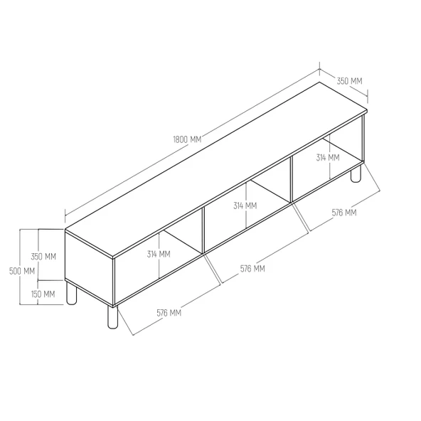 1280 Monza 180 Cm (Membran MDF Kapaklı) Bohem Tv Ünitesi Sepet-Beyaz - 2