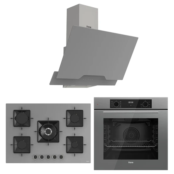 Ferre Flowart Florenz Pro Gri 3'lü Ankastre Set ( QBL63CPR-SS038-D065 ) ürün görseli 1