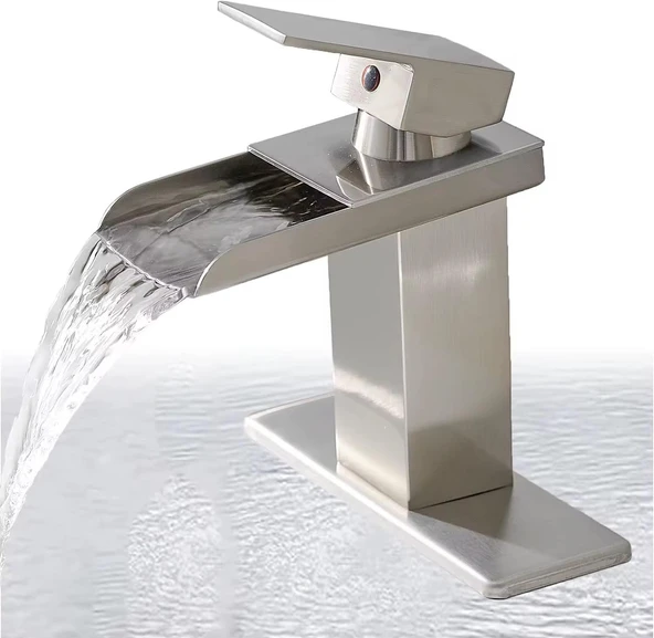 LAVABO BATARYASI INOX ŞELALE KARE GÖVDE EĞİMLİ HAVZA BANYO ARMATÜR ÇİFT GİRİŞ LÜKS ERGONAMİK MAT GRİ