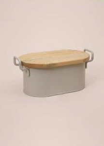 THE MİA STRİPE AHŞAP KAPAKLI EKMEK SAKLAMA KUTUSU BEJ 40*22*18 CM - 2