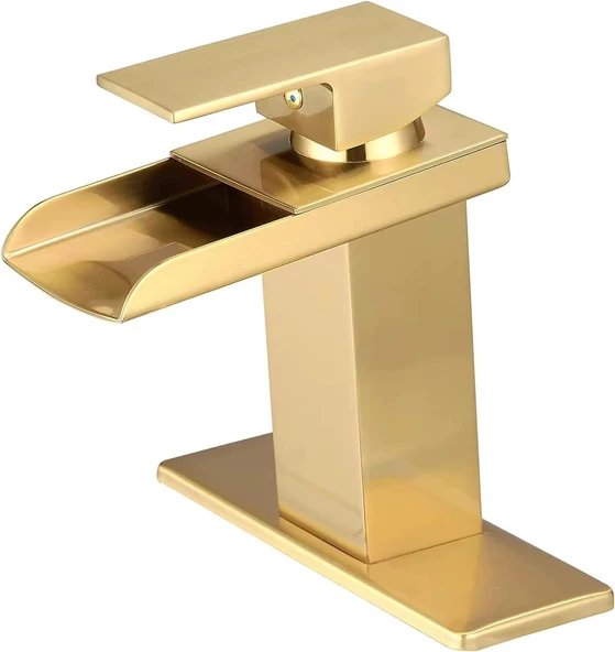 LAVABO BATARYASI MAT GOLD ŞELALE KARE GÖVDE EĞİMLİ HAVZA BANYO ARMATÜR ÇİFT GİRİŞ LÜKS ERGONAMİK - 6
