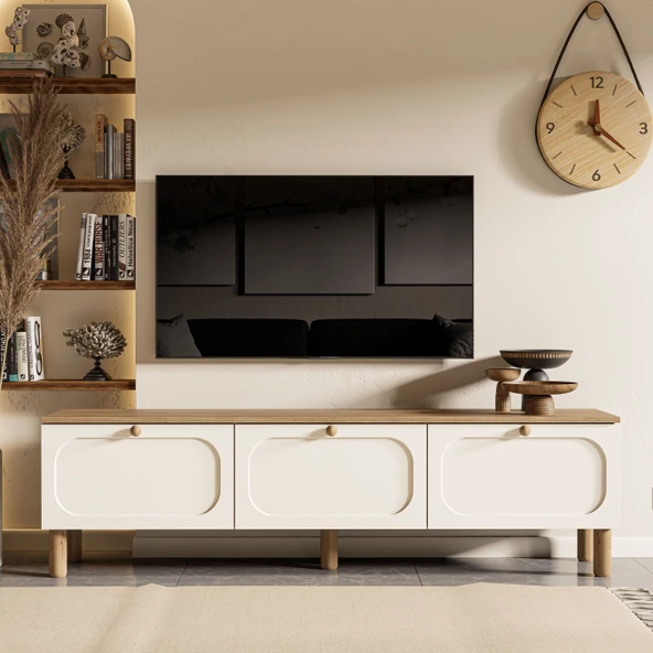 1280 Monza 180 Cm (Membran MDF Kapaklı) Bohem Tv Ünitesi Sepet-Beyaz - 3