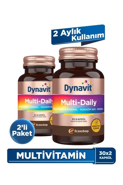 Dynavit Multi-Daily 30 Kapsül - 2'li Avantaj Paketi - Koenzim Q10, Rhodiola, Multivitamin ve Multimineral