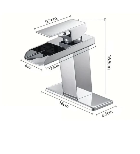 LAVABO BATARYASI KROM ŞELALE KARE GÖVDE EĞİMLİ HAVZA BANYO ARMATÜR ÇİFT GİRİŞ LÜKS ERGONAMİK - 7