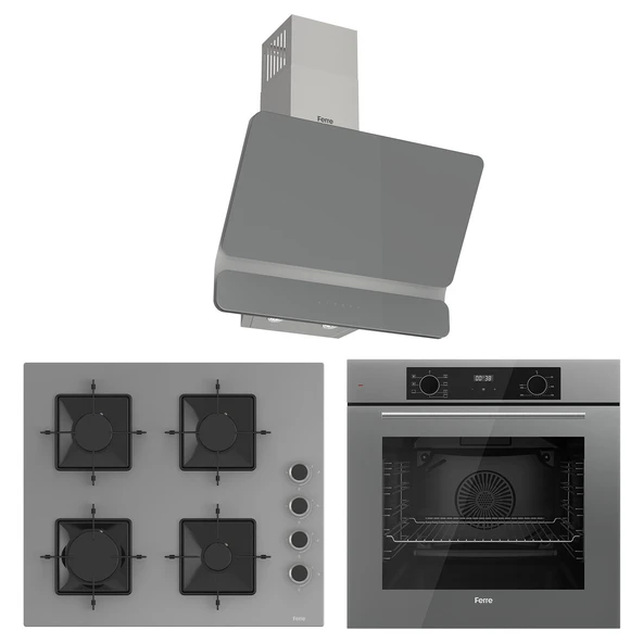 Ferre Flowart Ventora Elite Gri 3'lü Ankastre Set ( QBL63CPR-SS208-D082 )
