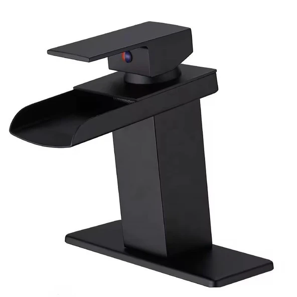 LAVABO BATARYASI MAT SİYAH ŞELALE KARE GÖVDE EĞİMLİ HAVZA BANYO ARMATÜR ÇİFT GİRİŞ LÜKS ERGONAMİK - 6