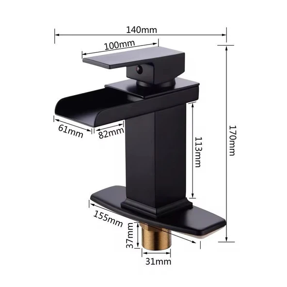 LAVABO BATARYASI MAT SİYAH ŞELALE KARE GÖVDE EĞİMLİ HAVZA BANYO ARMATÜR ÇİFT GİRİŞ LÜKS ERGONAMİK - 8