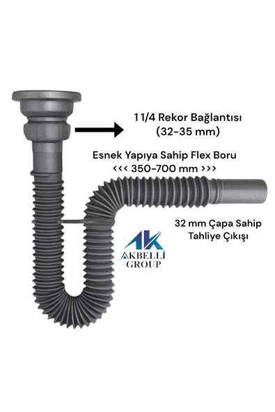 AKBELLİ GROUP Koruklu Lavabo Mutfak Ve Banyo Sifonu Lavabo Gider Borusu Sağlam Ve A++ Kaliteli (S APARATI) - 2
