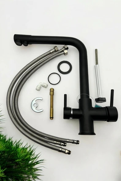 AKBELLİ GROUP 5 Yıl Garantili Deltamix Su Arıtma 3 Çıkışlı Dual Flow Siyah Ve Krom Evye Bataryası 40 Kartuş - 2