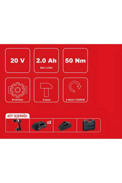 Attlas PRO-ATBL 18PD-202C AKÜLÜ DARBELİ MATKAP 20V - 2