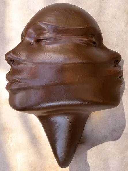 Soyut 3D Yüz Heykeli – Modern Duvar Sanatı | El Yapımı Dekoratif Mask | 48x32 cm Çağdaş Heykel Duvar Dekoru - 6