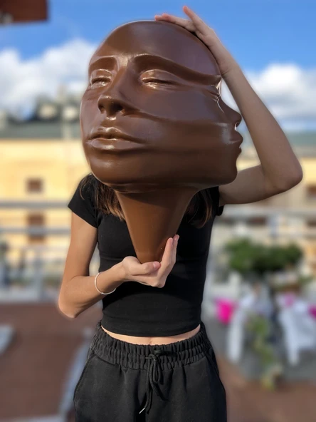 Soyut 3D Yüz Heykeli – Modern Duvar Sanatı | El Yapımı Dekoratif Mask | 48x32 cm Çağdaş Heykel Duvar Dekoru