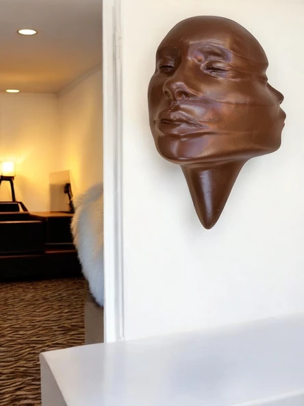 Soyut 3D Yüz Heykeli – Modern Duvar Sanatı | El Yapımı Dekoratif Mask | 48x32 cm Çağdaş Heykel Duvar Dekoru - 2