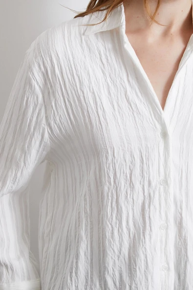 Şerit Dokulu Gömlek Beyaz - Resim 3