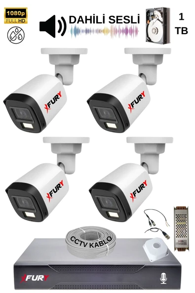 FURY 4 Kamera Sesli Gece Renkli Güvenlik Kamerası Full Hd-su Geçirmez Güvenlik Kamerası Seti 1tb - Resim 2