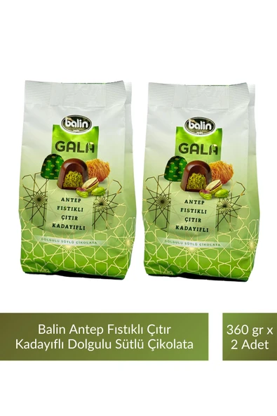 Balin Antep Fıstıklı Çıtır Kadayıflı Dolgulu Sütlü Çikolata 360 gr x 2 Adet