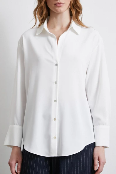 Klasik Saten Gömlek Ekru - Resim 2