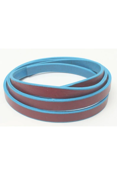 8-10 Mm Yassı Deri Sarı Lacivert Kayış (2 METRE) - Resim 2