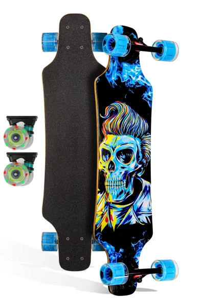 Işıklı Kaykay Silikon Teker Sessiz Semi-PRO Skeleton Model Zımparalı Skateboard Longboard 80 cm 3116