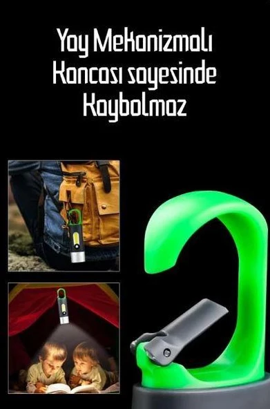 Çok Fonksiyonlu Type-C Girişli Kancalı 750 Lümen Şarjlı 4 Mod Aydınlatma Kamp Lambası Araç Tamirci Çalışma Vb Feneri - 2