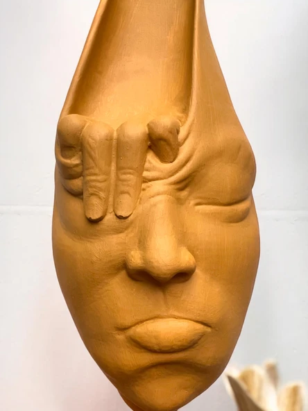 Soyut 3D Yüz Heykeli – Modern Duvar Sanatı | El Yapımı Dekoratif Mask | 48x18 cm Heykel Duvar Dekoru - 2