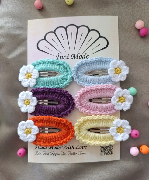 Amigurumi El Yapımı 6'lı Renkli Papatya ÇıtÇıtlı Kombin Toka Seti