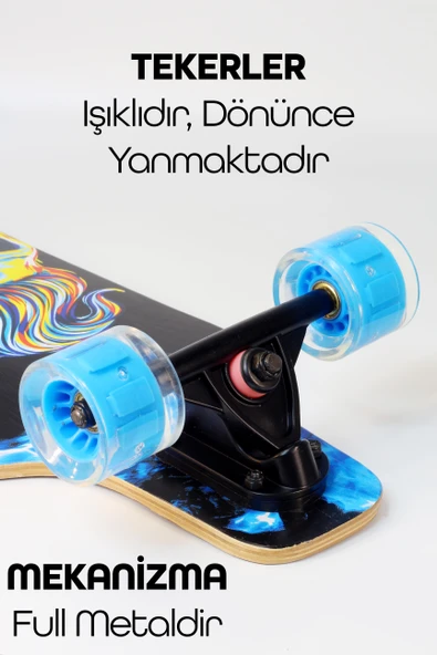 Işıklı Kaykay Silikon Teker Sessiz Semi-PRO Skeleton Model Zımparalı Skateboard Longboard 80 cm 3116 - 3