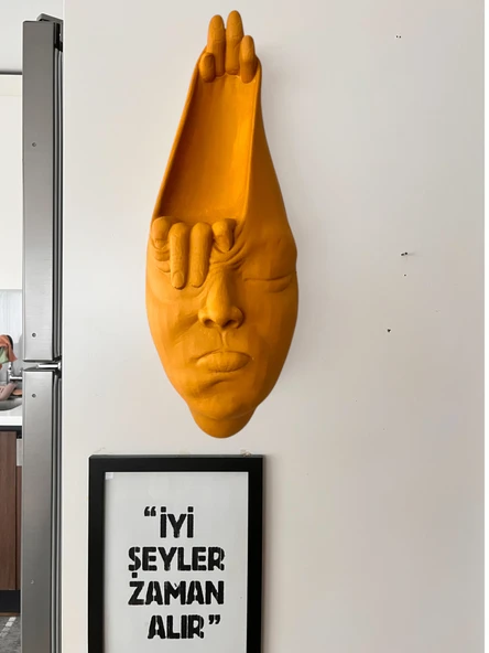 Soyut 3D Yüz Heykeli – Modern Duvar Sanatı | El Yapımı Dekoratif Mask | 48x18 cm Heykel Duvar Dekoru - 8