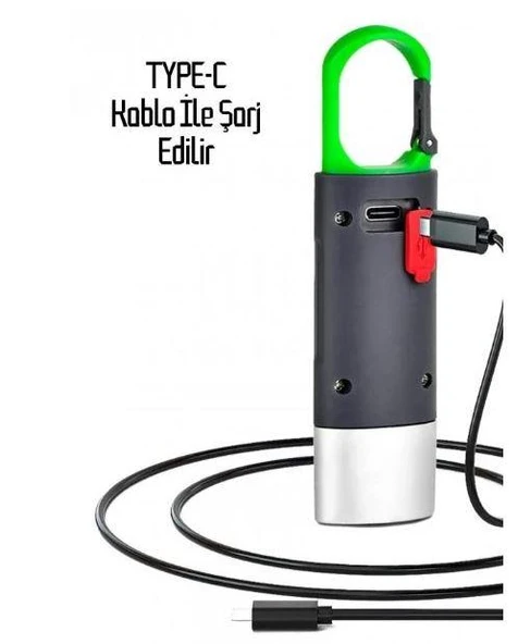 Çok Fonksiyonlu Type-C Girişli Kancalı 750 Lümen Şarjlı 4 Mod Aydınlatma Kamp Lambası Araç Tamirci Çalışma Vb Feneri - 4