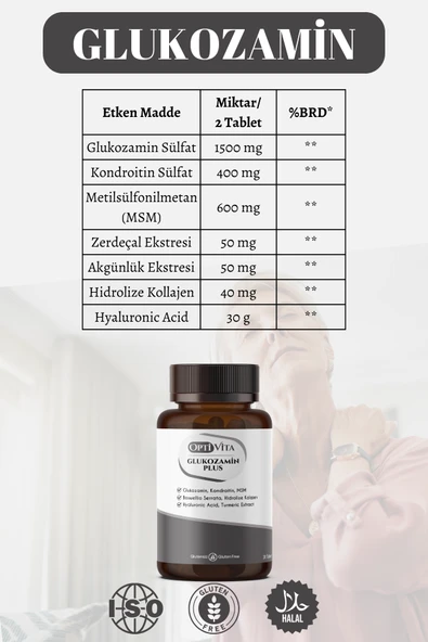 Optivita Glukozamin Plus 30 Tablet 1500 mg Glucosamine Chondroitin MSM Collagen Glukozamin Konroitin MSM - 3